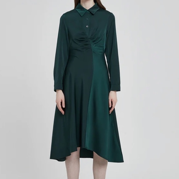 Mia Mod ASYMMETRICAL SILKY DRESS DARK EMERALD GREEN - Picture 1 of 3
